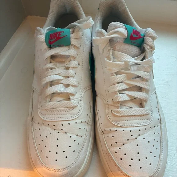 Nike Court Vision Low White Teal Swoosh Sneakers Women’s 9.5 - Picture 4 of 8